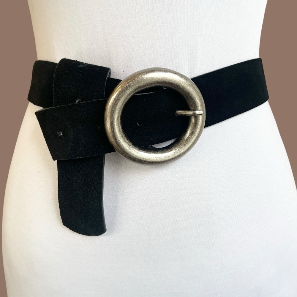 Black Suede Belt Wide Waist Circle Buckle Size S/M